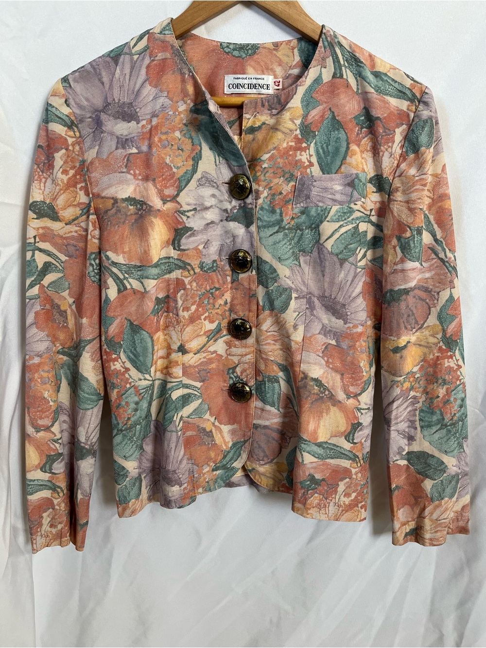 Floral Button-Front Jacket in Multicolor - one button missing
